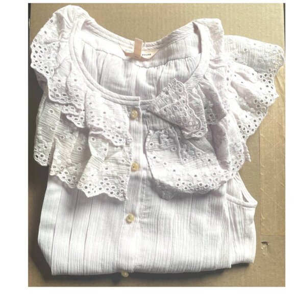 Rebecca Taylor Dree Cotton Silk Ruffle Top Womens 10 Pink Eyelet Sleeveless - Picture 2 of 8